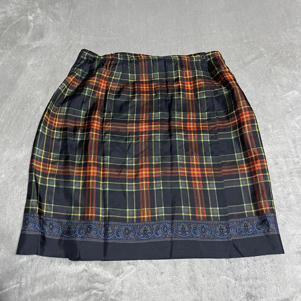 Vintage Talbots Silk Wrap Mini Skirt Womens 12 Plaid Preppy Old‎ Money